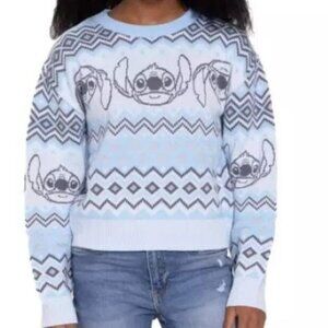 Disney Stitch Girls Metallic Lurex Holiday Sweater COLOR BLUE NEW Size XS 4-5